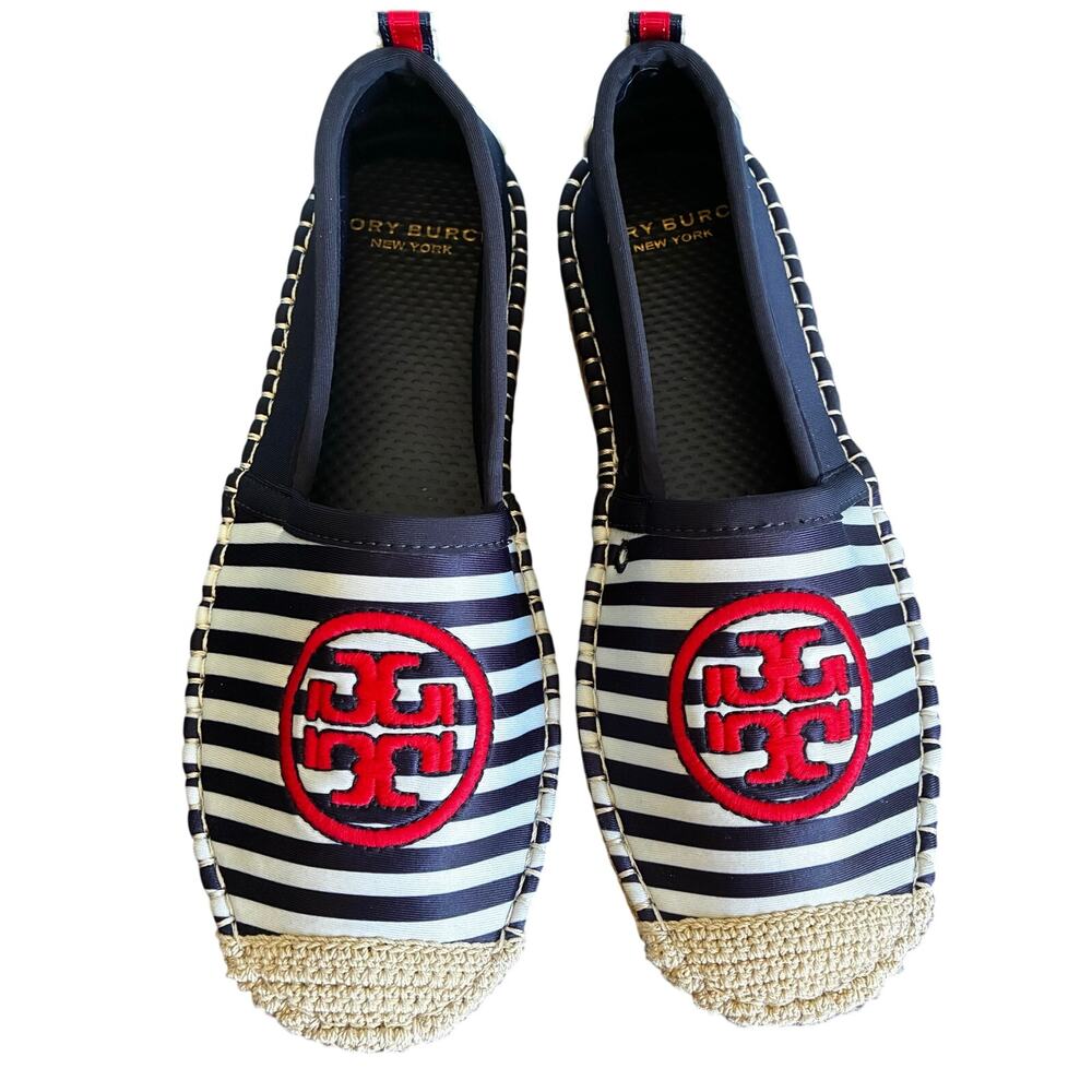 Tory Burch Water Espadrille Red White Blue Stripes Size 7 New